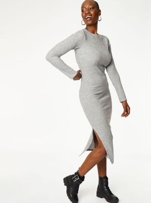 Grey Ribbed Bodycon Midi Dress | Women ...